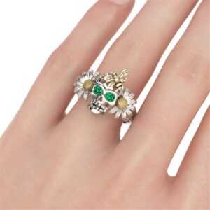 Jeulia 0.5 Carat Daisy Bee Rings Women 925 Sterling Silver Skull Engagement Rings with Emerald Eye Cubic Zirconia CZ Solitaire Wedding Rings Anniversary Promise with Jewelry Box (9)