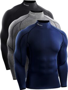 neleus men's compression shirts dry fit long sleeve mock neck shirts,3 pack,5059,black/grey/navy blue,us s,eu m