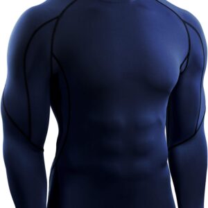 NELEUS Men's Compression Shirts Dry Fit Long Sleeve Mock Neck Shirts,3 Pack,5059,Black/Grey/Navy Blue,US S,EU M