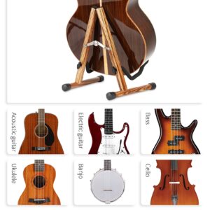 SNIGJAT Wood Guitar Stand, Acoustic Guitar Stand with Padded Foam, Classical Electric Guitar Stand, A-Frame Folding Bass Guitar Display Stand Compatible with Cello, Mandolin, Bass, Banjo, Ukulele