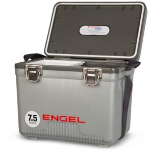 engel uc7 7.5qt leak-proof, air tight, drybox cooler and small hard shell lunchbox for men and women in silver