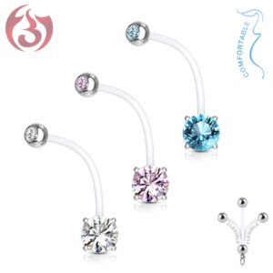 Forbidden Body Jewelry 14G 1" Pregnancy Bioflex Adjustable & Flexible Double Jeweled CZ Maternity Belly Ring, Clear/Aqua (2pc)