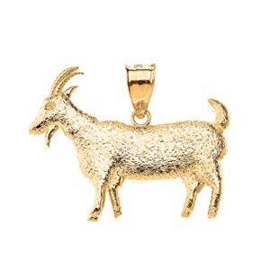 certified 10k yellow gold textured mountain goat animal pendant charm necklace