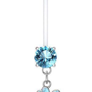 Forbidden Body Jewelry 14G 1" Pregnancy Bioflex Adjustable & Flexible Dangle Baby Feet CZ Maternity Belly Ring, Aqua (1pc)