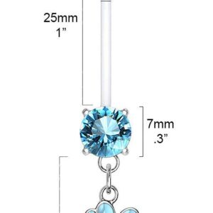 Forbidden Body Jewelry 14G 1" Pregnancy Bioflex Adjustable & Flexible Dangle Baby Feet CZ Maternity Belly Ring, Aqua (1pc)