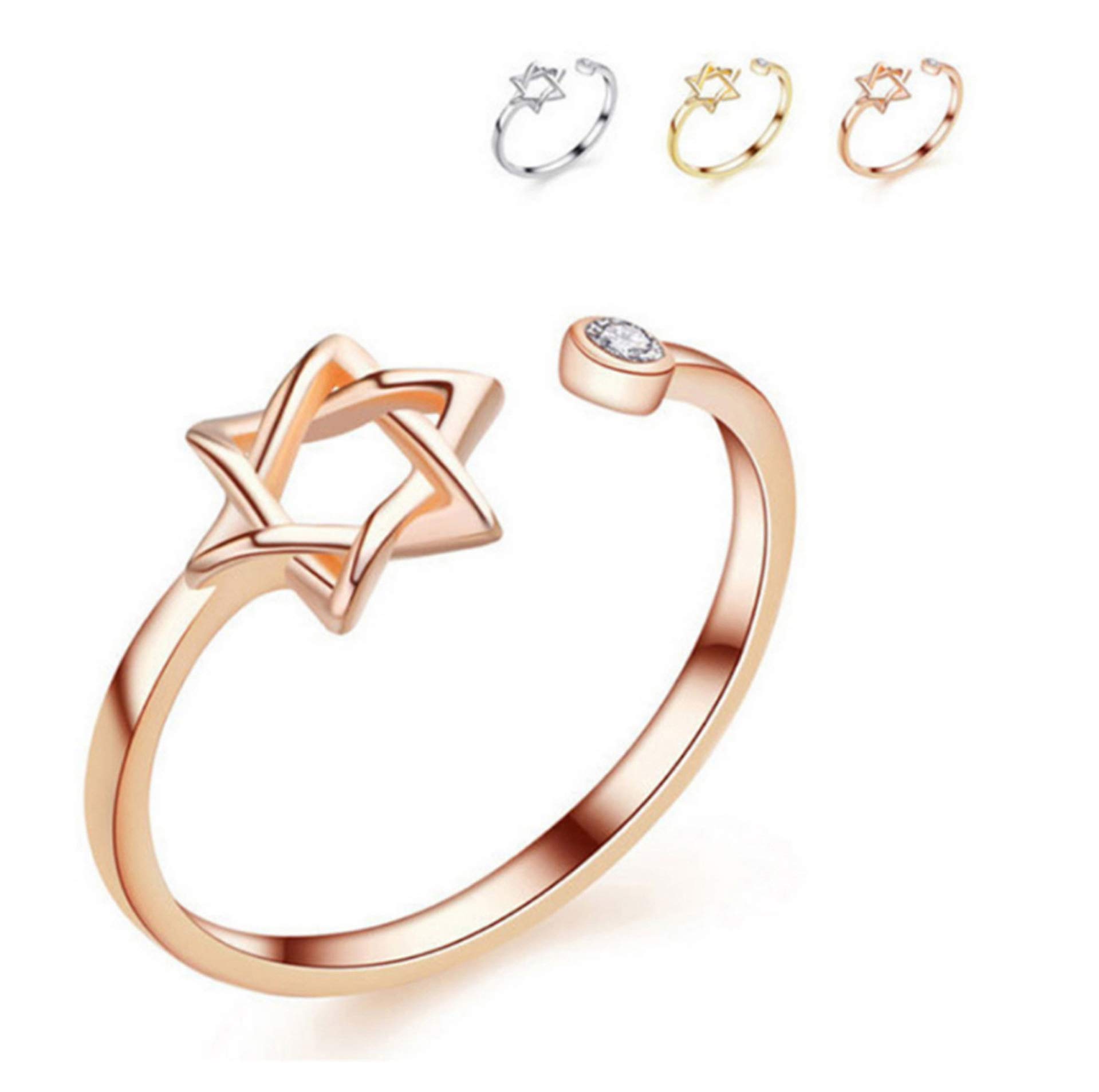 Eiffy Zircon Jewish Star of David Ring for Women Simple Open Hexagram Finger Ring Jewelry (Gold)