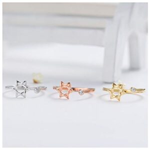 Eiffy Zircon Jewish Star of David Ring for Women Simple Open Hexagram Finger Ring Jewelry (Gold)