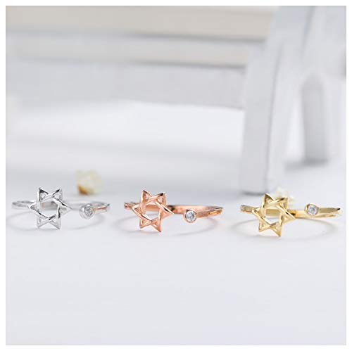 Eiffy Zircon Jewish Star of David Ring for Women Simple Open Hexagram Finger Ring Jewelry (Gold)