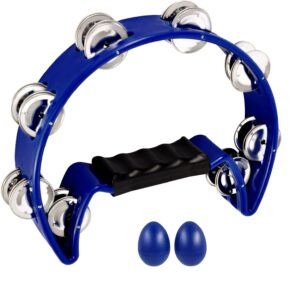 eastrock tambourine metal jingles hand held percussion half moon tambourine for kids, adults, ktv, party blue