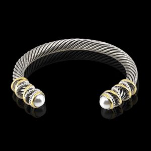 Twisted Cable Bracelet with Composite Shell Pearl 6" Antique Cuff Bracelets for Women