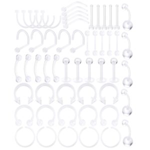 oveta 55pcs clear piercing retainers flexible bioflex 14g 16g 20g navel belly button ring lip labret eyebrow tongue barbells cartilage tragus earrings retainer