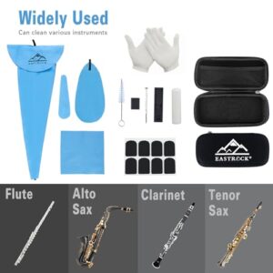 EASTROCK Saxophone Cleaning Kit with EVA Case for Alto Tenor Sax Clarinet Flute and other Wind & Woodwind Struments,Including Sax Cleaning Swab(4pcs),Mouthpiece Brush