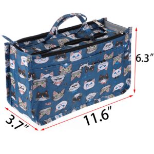 BTSKY Printing Handbag Organizers Inside Purse Insert - High Capacity 13 Pockets Bag Tote Organizer with Handle Cat