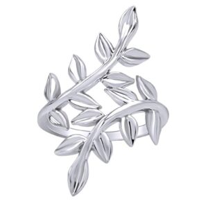 14K White Gold Plated 925 Sterling Silver Oliva Leaf Fashion Ring For Women Ring Size-6