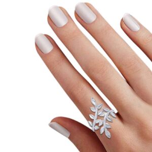 14K White Gold Plated 925 Sterling Silver Oliva Leaf Fashion Ring For Women Ring Size-6