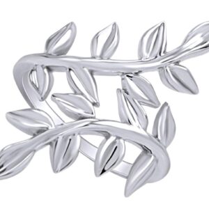 14K White Gold Plated 925 Sterling Silver Oliva Leaf Fashion Ring For Women Ring Size-6