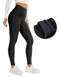 crz yoga thermal fleece lined leggings women 28'' - winter warm workout hiking pants high waisted yoga tights full length black medium