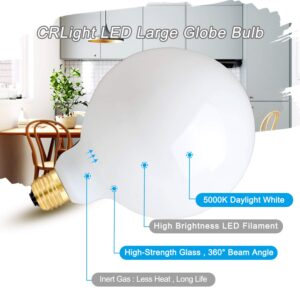 CRLight 12W Dimmable LED Large Globe Bulb 5000K Daylight White Glow, 80W Equivalent 800LM, E26 Antique Edison G125 Large Milky Pearl Glass LED Light Bulbs, Smooth Dimming