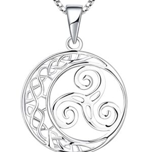 YL Celtic Knot Necklace 925 Sterling Silver Triskele Moon Pendant 18k White Gold Triskelion Jewelry for Women