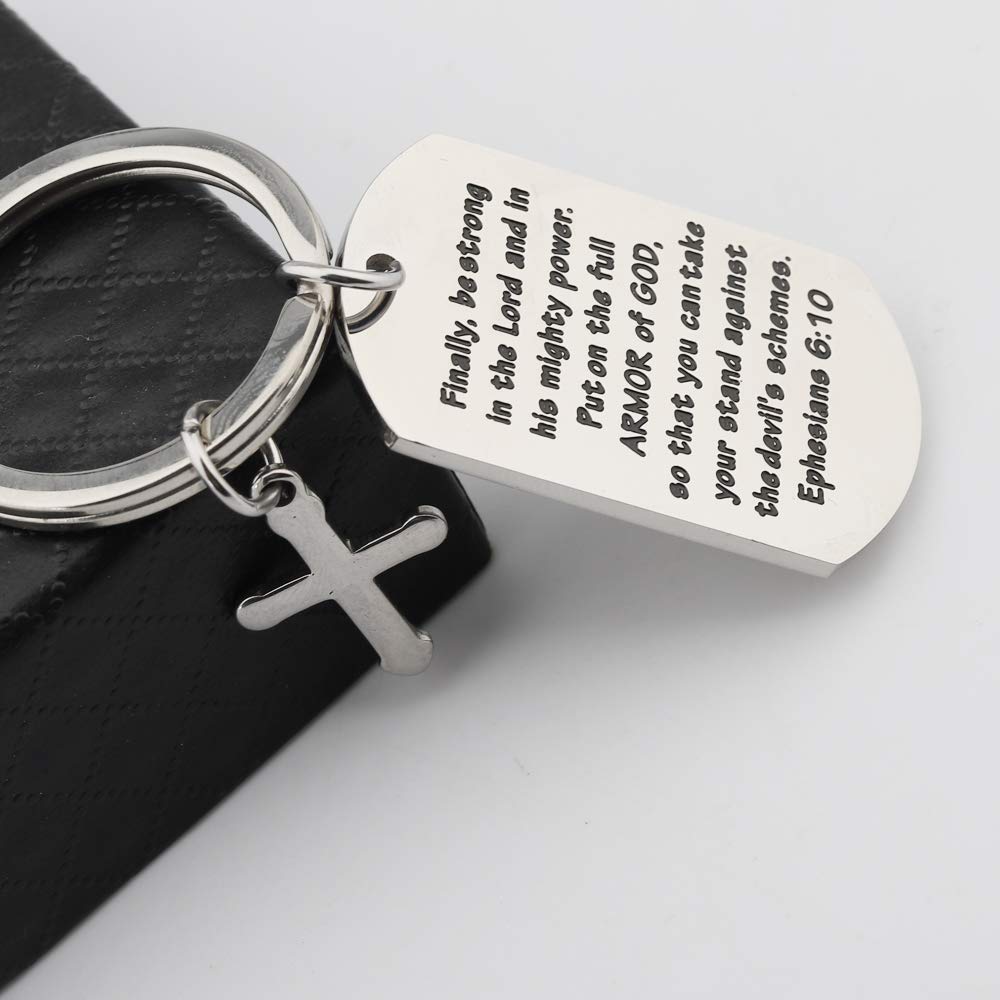 Put On The Full Armor of God Keychain Christian Jewelry Bible Verse Ephesians 6:10 Religious Gift for Men or Women (Keychain S)