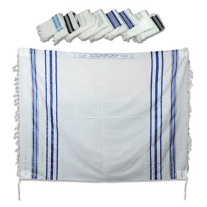 TALITANIA Traditional pure wool Tallit prayer shawl tallis gadol (Size 70 (L) 80 X 60 inches, Blue and silver Stripes)