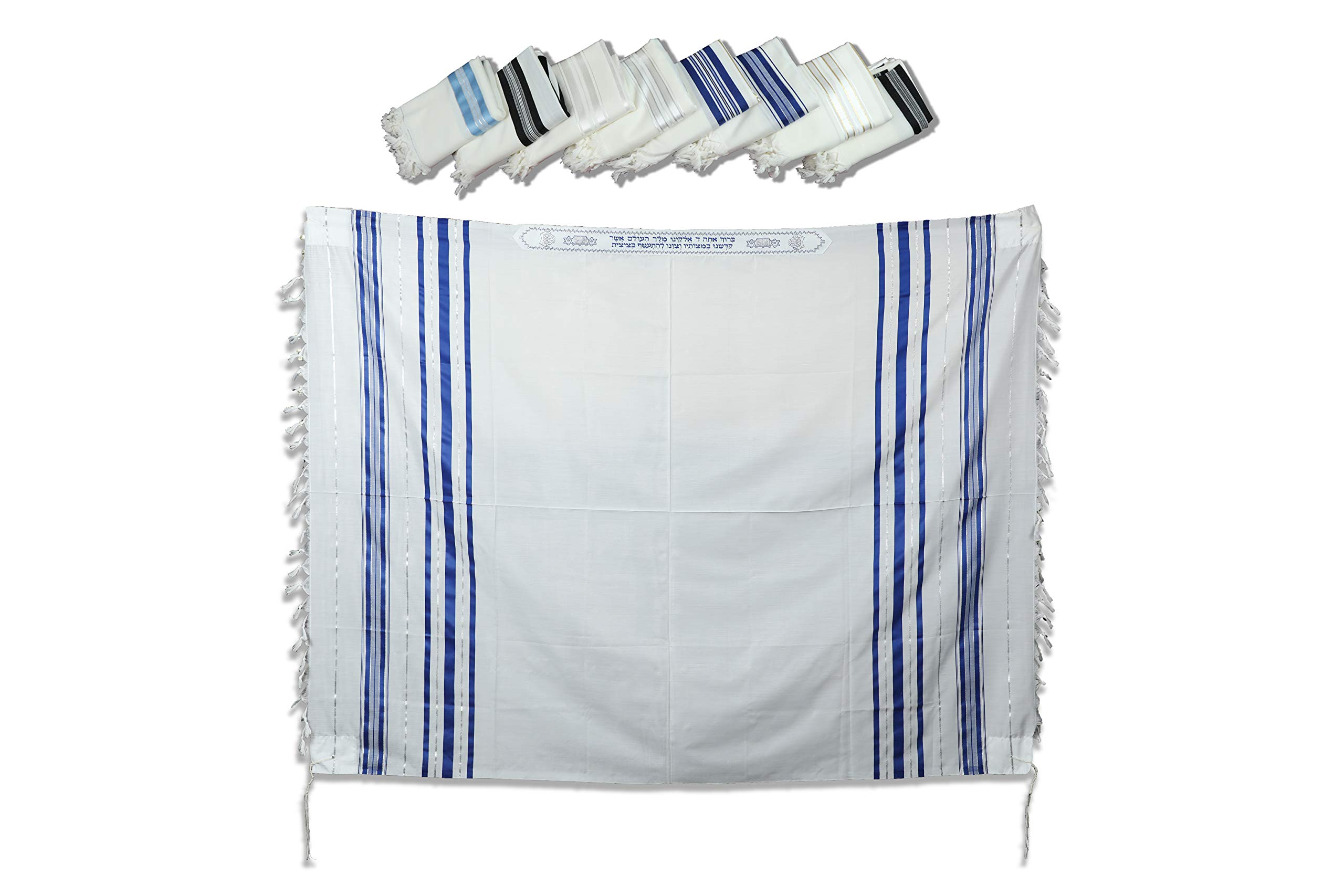 TALITANIA Traditional pure wool Tallit prayer shawl tallis gadol (Size 70 (L) 80 X 60 inches, Blue and silver Stripes)