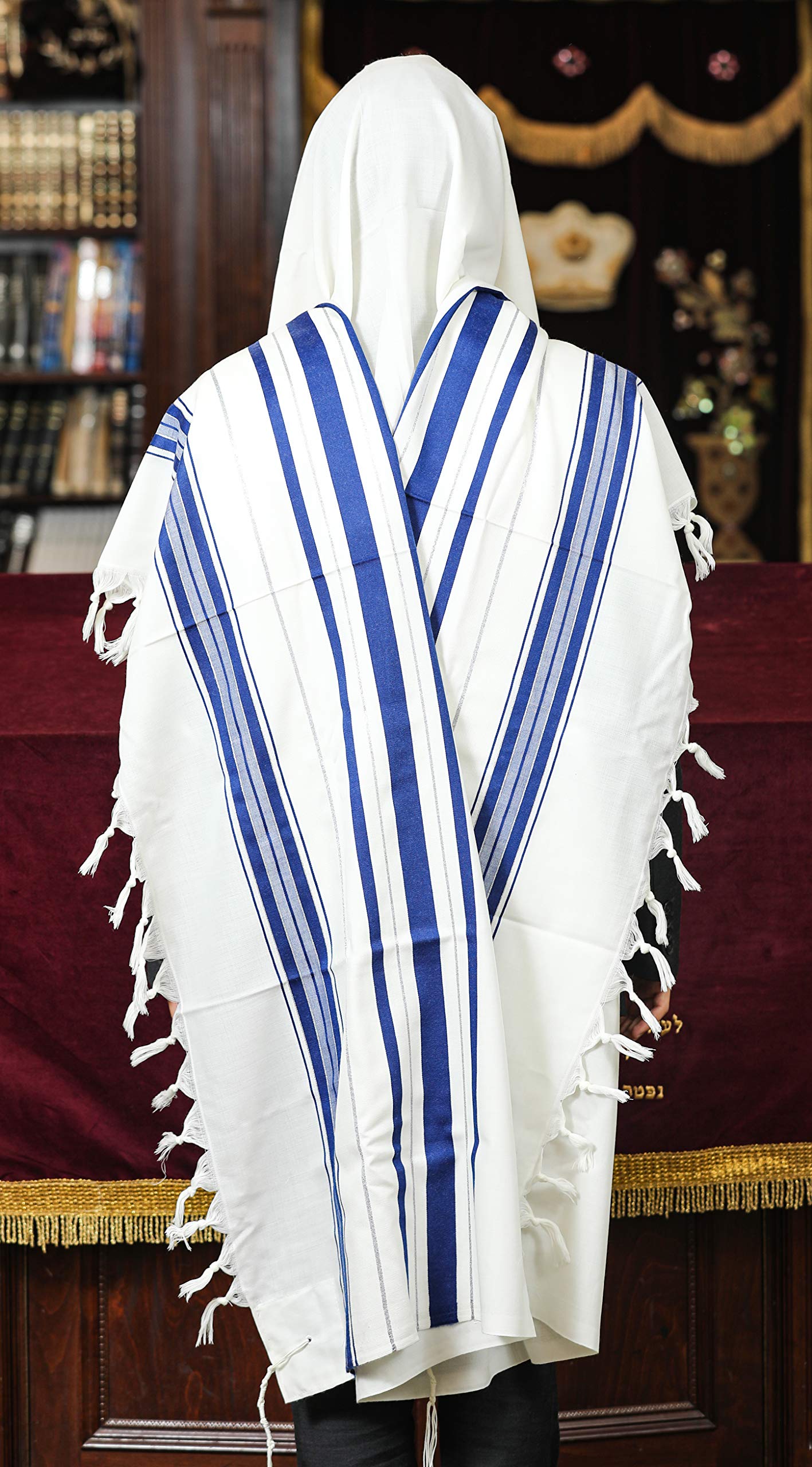 TALITANIA Traditional pure wool Tallit prayer shawl tallis gadol (Size 70 (L) 80 X 60 inches, Blue and silver Stripes)