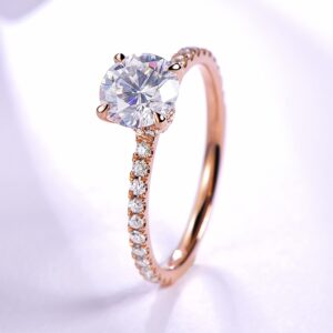 HAFEEZ CENTER 14K Gold Moissanite Engagement Ring 14K Solid Gold Comfort Fit 1ct D Color VVS Moissanite Engagement Rings for Women (Rose-Gold, 5.5)