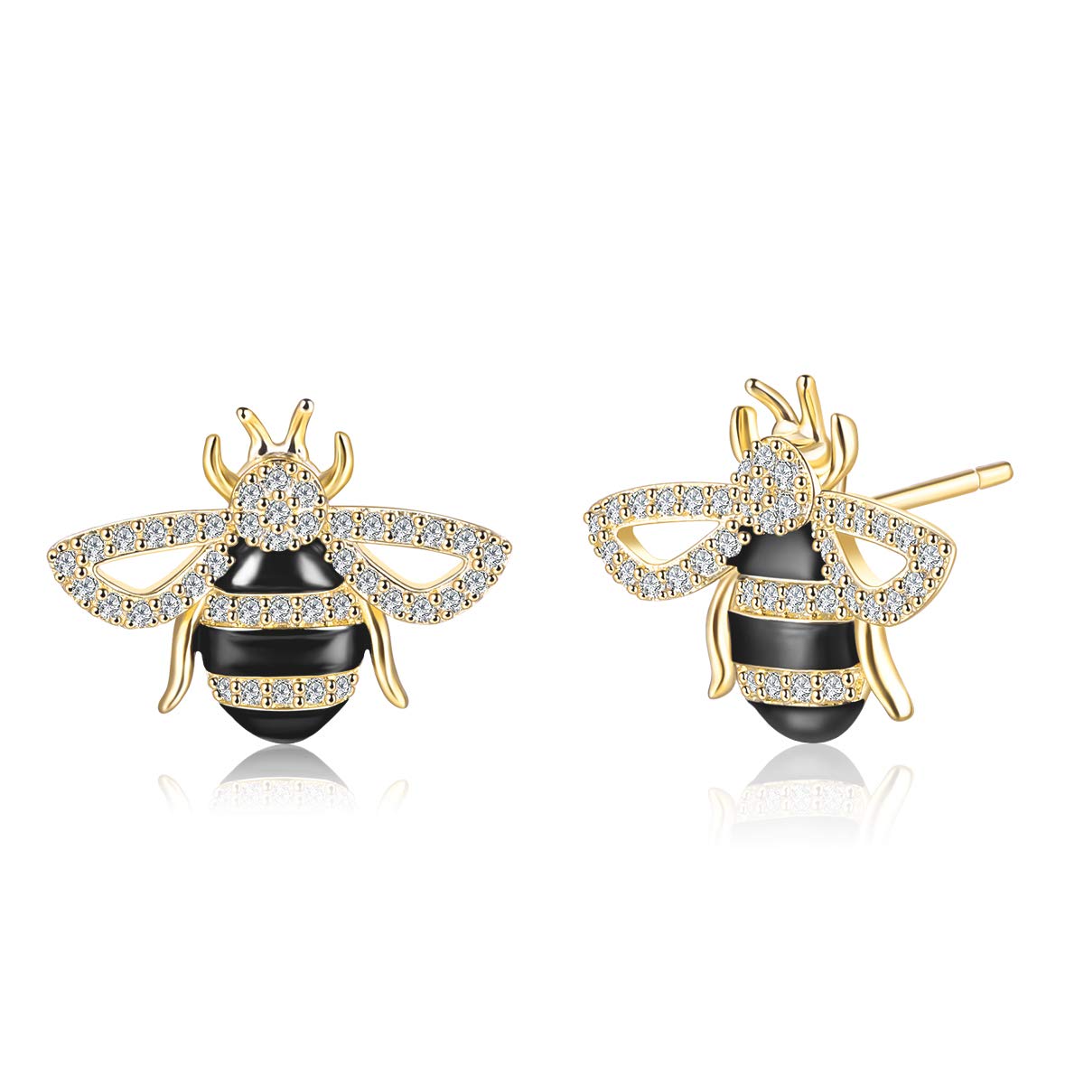 LAZLUVU Bee Earrings for Women 14K Gold Studs Earrings Cubic Zirconia Earrings Cute Bumble Bee Earrings Honey Bee gifts for Teen Girls