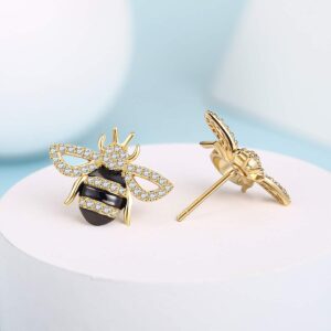 LAZLUVU Bee Earrings for Women 14K Gold Studs Earrings Cubic Zirconia Earrings Cute Bumble Bee Earrings Honey Bee gifts for Teen Girls