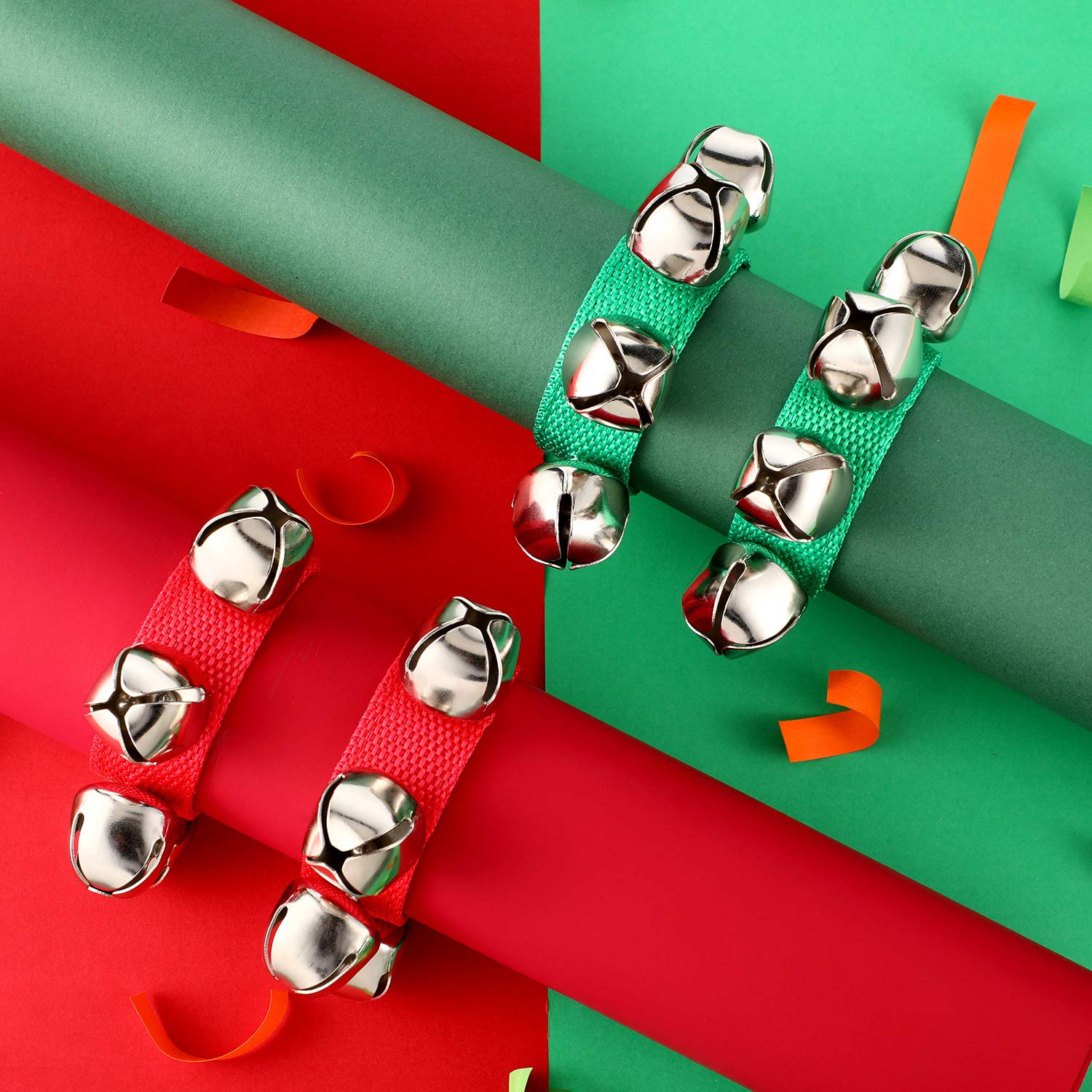 6 Pieces Christmas Band Wrist Bells Bracelets Musical Ankle Bells Instrument Percussion Rhythm for Christmas Party Favors Festival Accessories (Red and Green)