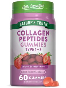 nature's truth collagen gummies for women | 60 count type 1 and 3 | strawberry flavor | non-gmo, gluten free collagen peptide supplement