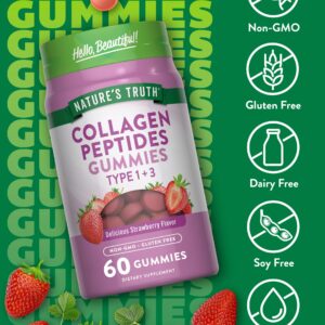 Nature's Truth Collagen Gummies for Women | 60 Count Type 1 and 3 | Strawberry Flavor | Non-GMO, Gluten Free Collagen Peptide Supplement