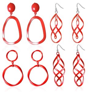 D EXCEED Womens 4 Pairs Dangle Drop Earrings Fashion Geo Shaped Twist Wave Dangling Earrings Lightweight Linear Design Dangle Earrings Sets for Women Girls