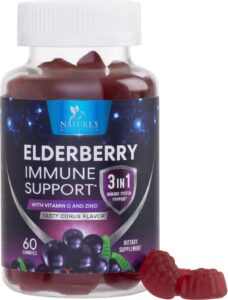 sambucus elderberry immune gummies, daily immune support with vitamin c, vitamin d3, zinc, immune support gummy vitamin supplement, black elderberry for adults, kid, gluten free non-gmo - 60 gummies