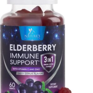 Sambucus Elderberry Immune Gummies, Daily Immune Support with Vitamin C, Vitamin D3, Zinc, Immune Support Gummy Vitamin Supplement, Black Elderberry for Adults, Kid, Gluten Free Non-GMO - 60 Gummies