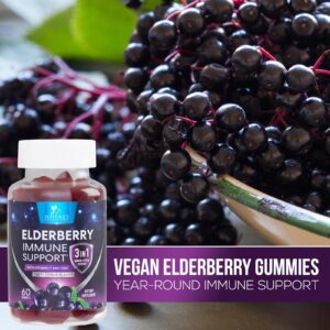 Sambucus Elderberry Immune Gummies, Daily Immune Support with Vitamin C, Vitamin D3, Zinc, Immune Support Gummy Vitamin Supplement, Black Elderberry for Adults, Kid, Gluten Free Non-GMO - 60 Gummies