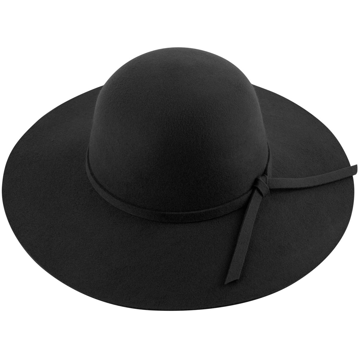 Lanzom Women Lady Retro Wide Brim Large Floppy Panama Hat Belt Wool Fedora Hat (Black 2, One Size)