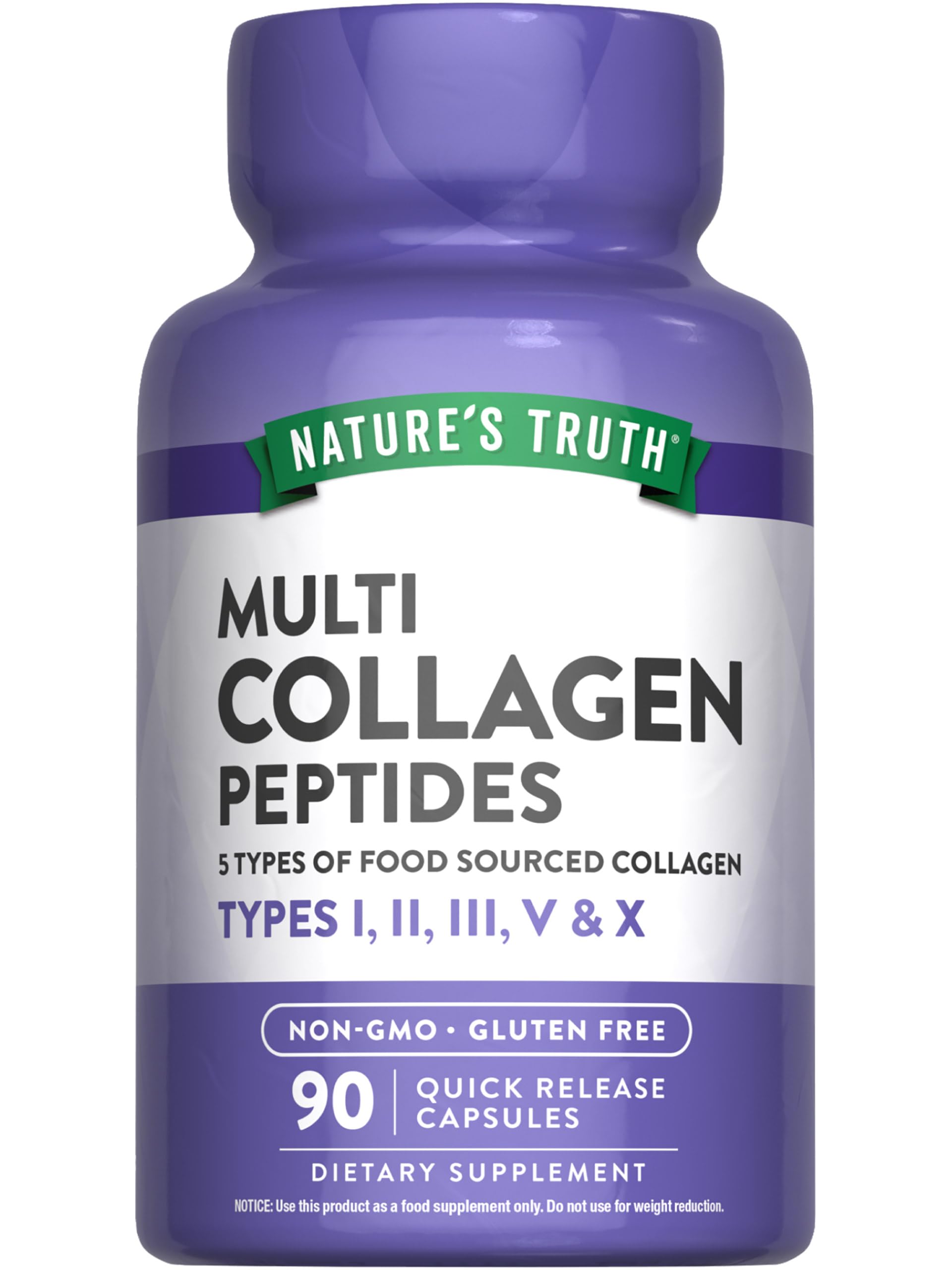 Nature's Truth Multi Collagen Peptides Capsules | Types I, II, III, V, X | 2000 mg | 90 Count | Keto Friendly | Non-GMO and Gluten Free Supplement