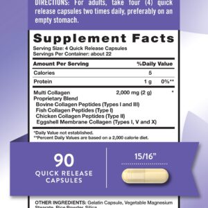 Nature's Truth Multi Collagen Peptides Capsules | Types I, II, III, V, X | 2000 mg | 90 Count | Keto Friendly | Non-GMO and Gluten Free Supplement