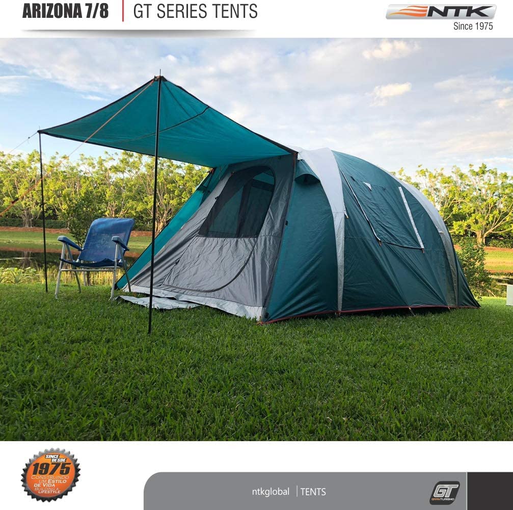 NTK Arizona GT 8 Person Tent for Camping | 14x8 ft Camping Tent with 100% Waterproof Dome, Breathable Mesh, 2 Doors & 2 Windows | Outdoor Tent | 2500 mm Warm & Cold Weather Family Tent