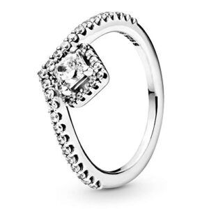 Pandora Jewelry Square Sparkle Wishbone Cubic Zirconia Ring in Sterling Silver, Size 6