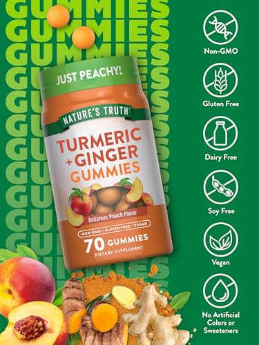 Nature's Truth Turmeric and Ginger Gummies | 70 Count | Peach Flavor | Vegan, Non-GMO, & Gluten Free Supplement