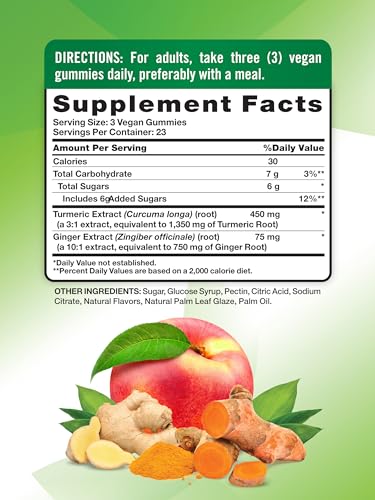 Nature's Truth Turmeric and Ginger Gummies | 70 Count | Peach Flavor | Vegan, Non-GMO, & Gluten Free Supplement