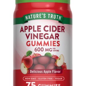 Apple Cider Vinegar Gummies | 600 mg | 75 Gummies | Apple Flavor | Vegan, Non-GMO, Gluten Free Supplement | by Nature's Truth