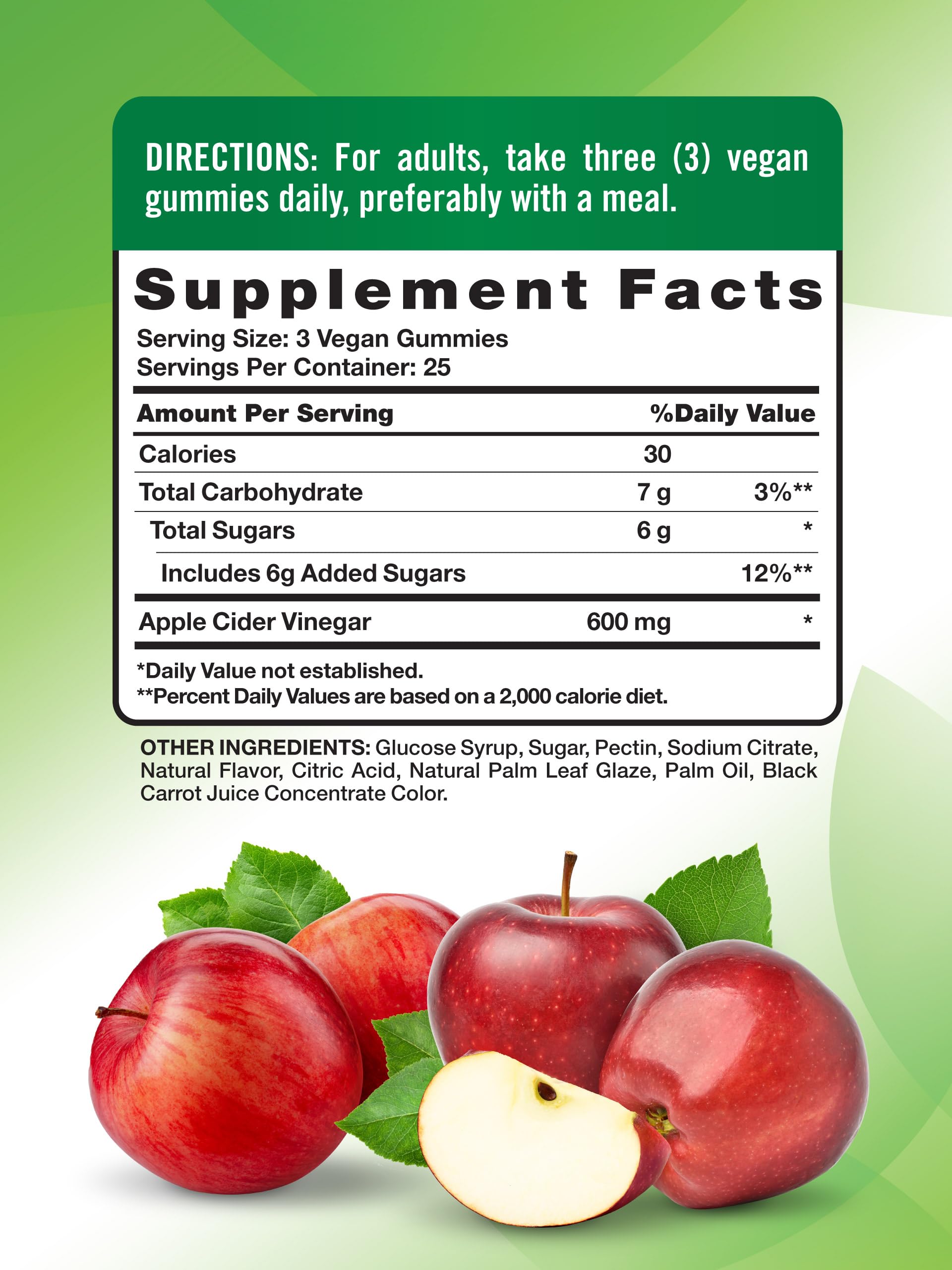 Apple Cider Vinegar Gummies | 600 mg | 75 Gummies | Apple Flavor | Vegan, Non-GMO, Gluten Free Supplement | by Nature's Truth