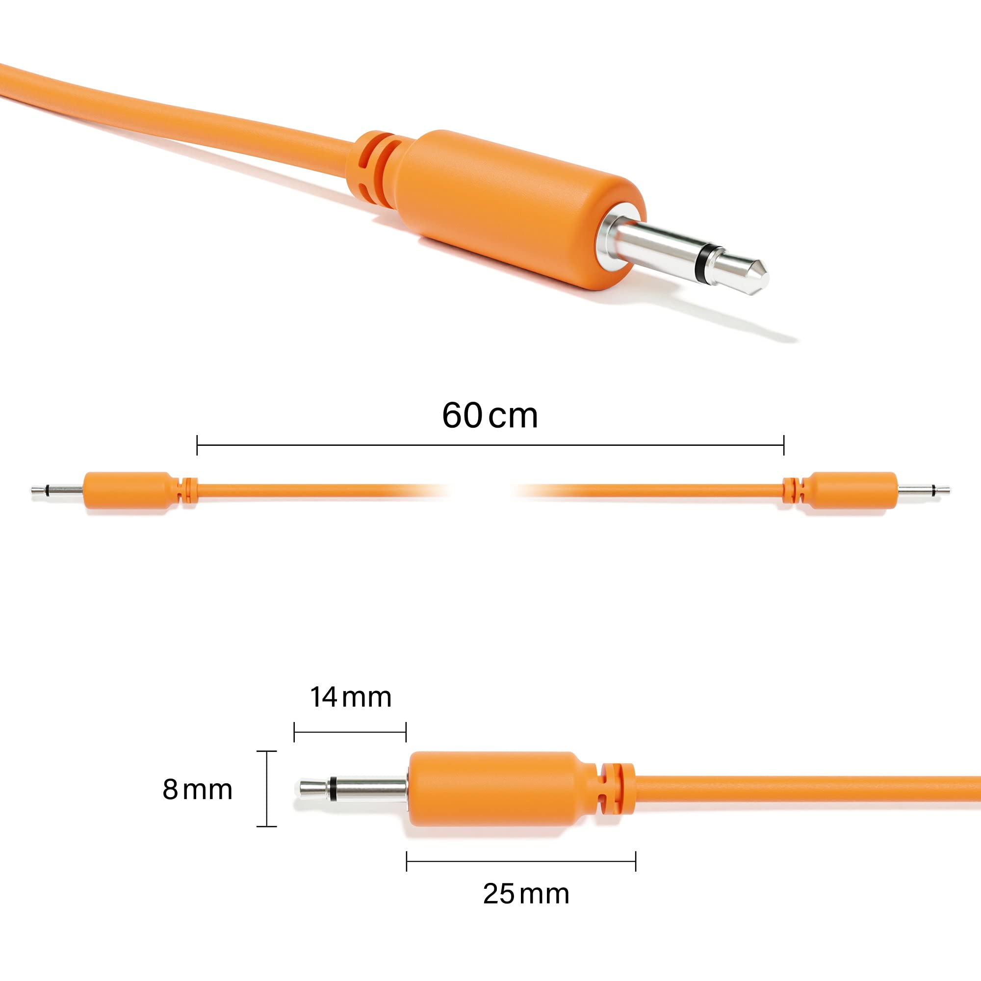 ExcelValley - 5-Pack - Mono Modular Patch Cables - TS 3.5mm 1/8" Eurorack Synthesizer [Orange | 15 cm - 5.91"]