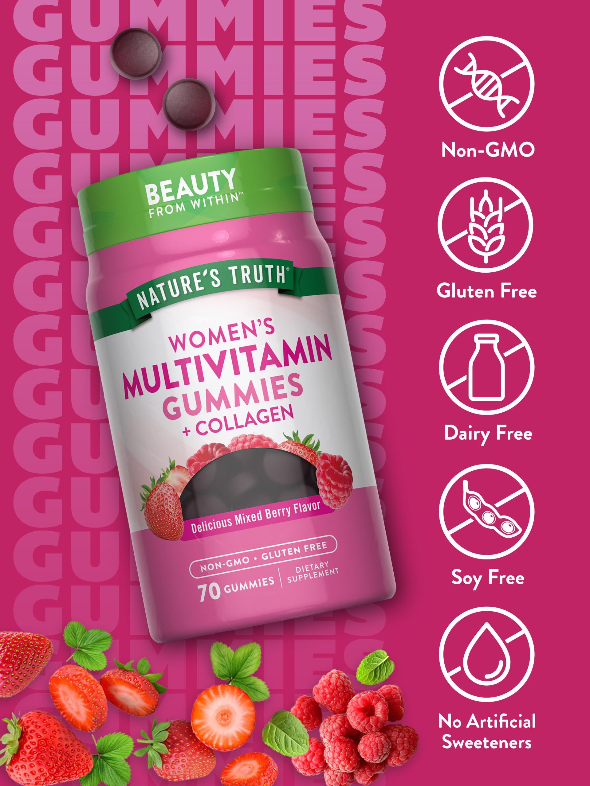 Nature's Truth Womens Multivitamin Gummies Plus Collagen & Biotin | 70 Count | Non-GMO & Gluten Free Supplement