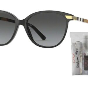 BURBERRY BE4216 3001T3 57M Black/Polarized Grey Gradient Cateye Sunglasses For Women+ BUNDLE With Designer iWear Eyewear Kit