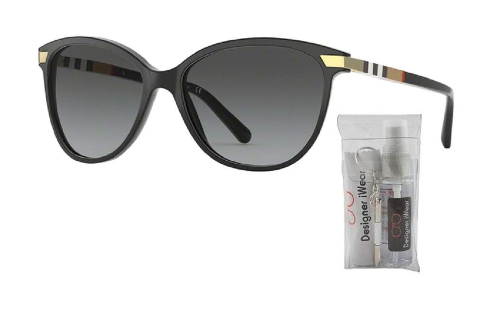 BURBERRY BE4216 3001T3 57M Black/Polarized Grey Gradient Cateye Sunglasses For Women+ BUNDLE With Designer iWear Eyewear Kit